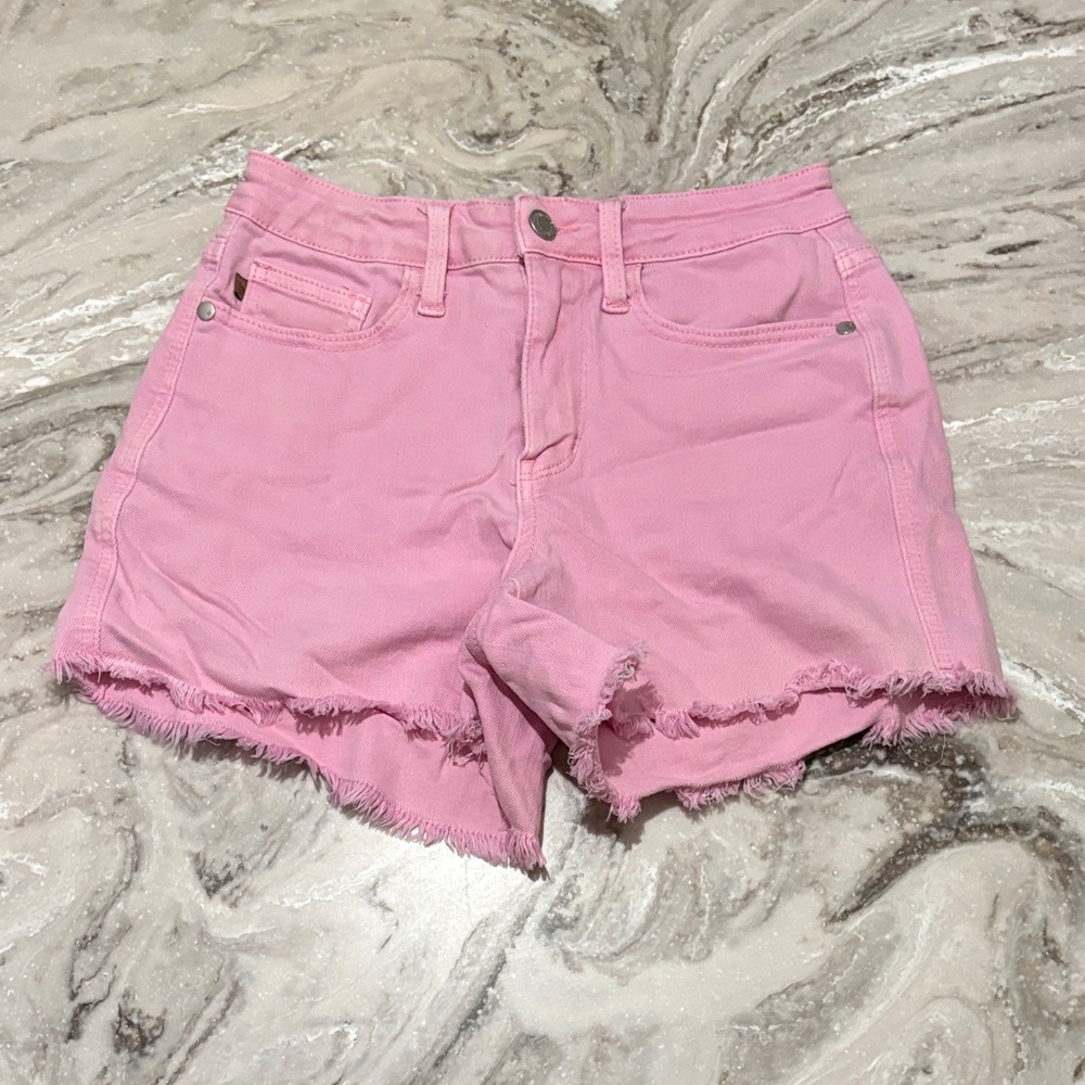 Judy Blue Pink Frayed Hem Jean Shorts